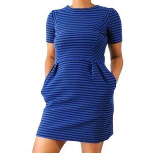 Madewell Women’s Blue & Black Striped Short Sleeve Fit & Flare Dress Size 2
